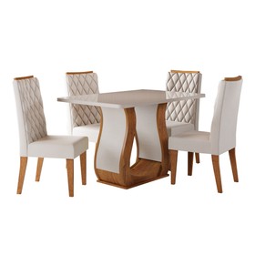Conjunto Sala de Jantar Serenata Mesa 120x80cm e 4 Cadeiras Iza Mel/Off White/Bege - Casa Giulia