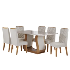 Conjunto Sala de Jantar Serenata Mesa 160x80cm e 6 Cadeiras Iza Mel/Off White/Bege- Casa Giulia