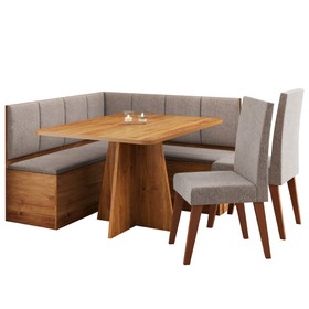 Conjunto Canto Alemão Baú Prestigio com Mesa 120x80cm e 2 Cadeiras Milao Mel/Linho Kaki- Casa Giulia