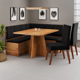 Conjunto Canto Alemão Baú Prestigio com Mesa 120x80cm e 2 Cadeiras Milao Mel Veludo Preto - Casa Giulia