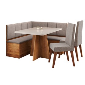 Conjunto Canto Alemao Baú Prestigio Mesa 120x80cm e 2 Cadeiras Milao Mel/Off White/Linho Kaki - Casa Giulia
