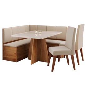 Conjunto Canto Alemão Baú Prestigio Mesa 120x80cm e 2 Cadeiras Milão Mel/Off White/Linho Bronze - Casa Giulia