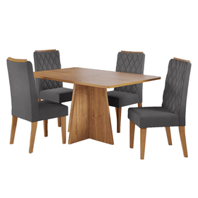 Conjunto Sala de Jantar Talento Mesa 120x80cm e 4 Cadeiras Iza Mel/Cinza - Casa Giulia