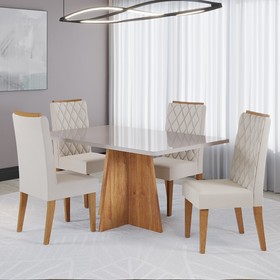 Conjunto Sala de Jantar Talento Mesa 120x80cm e 4 Cadeiras Iza Mel/Off White/Bege  - Casa Giulia