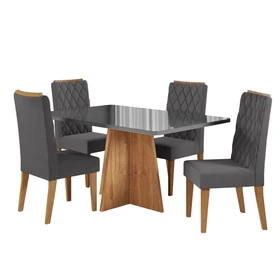 Conjunto Sala de Jantar Talento Mesa 120x80cm e 4 Cadeiras Iza Mel/Cinza/Grafite - Casa Giulia