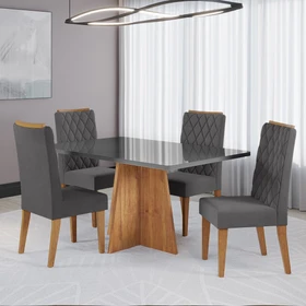 Conjunto Sala de Jantar Talento Mesa 120x80cm e 4 Cadeiras Iza Mel/Cinza/Grafite - Casa Giulia
