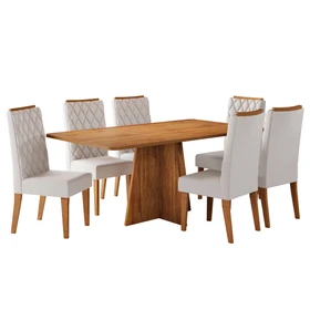 Conjunto Sala de Jantar Talento Mesa 160x80cm e 6 Cadeiras Iza Mel/Bege - Casa Giulia