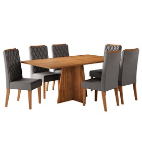 Conjunto Sala de Jantar Talento Mesa 160x80cm e 6 Cadeiras Iza Mel/Cinza - Casa Giulia