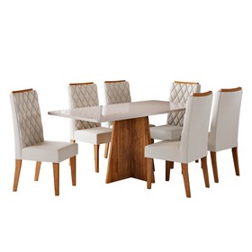 Conjunto Sala de Jantar Talento Mesa 160x80cm e 6 Cadeiras Iza Mel/Off White/Bege- Casa Giulia