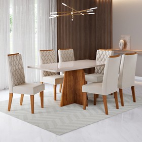 Conjunto Sala de Jantar Talento Mesa 160x80cm e 6 Cadeiras Iza Mel/Off White/Bege- Casa Giulia