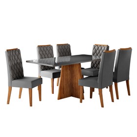 Conjunto Sala de Jantar Talento Mesa 160x80cm 6 Cadeiras Iza Mel/Cinza/Grafite - Casa Giulia