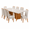 Conjunto Sala de Jantar 8 Lugares Retangular Tampo de Vidro/Mdf Maisa Mel/Off/Bege- Casa Giulia