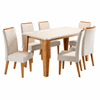 Conjunto Sala de Jantar 6 Lugares Retangular Tampo de Vidro/Mdf Olinda Mel/Off/Bege - Casa Giulia