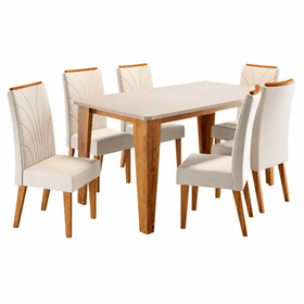 Conjunto Sala de Jantar 6 Lugares Retangular Tampo de Mdf Olinda Mel/Blonde/Bege - Casa Giulia