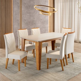 Conjunto Sala de Jantar 6 Lugares Retangular Tampo de Mdf Olinda Mel/Blonde/Bege - Casa Giulia