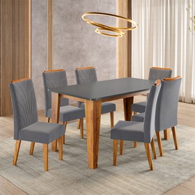 Conjunto Sala de Jantar 6 Lugares Retangular Tampo de Mdf Olinda Mel/Cinza - Casa Giulia