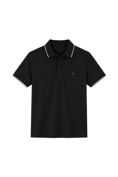 Camisa Polo Piquet Bordada com Detalhes Manga e Gola - Preto