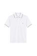 Camisa Polo Piquet Bordada com Detalhes Manga e Gola - Branco