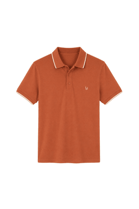 Camisa Polo Piquet Bordada com Detalhes Manga e Gola - Terracota