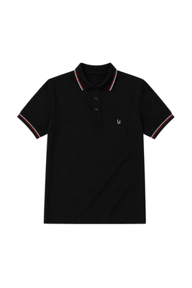 Polo Piquet Bordada - Detalhes Nos Punhos e Gola - Preto