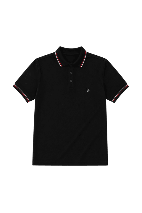 Polo Piquet Bordada - Detalhes Nos Punhos e Gola - Preto