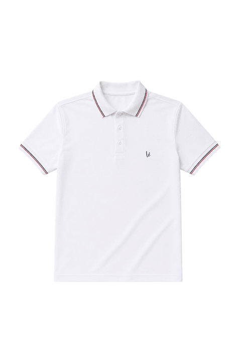 Polo Piquet Bordada - Detalhes Nos Punhos e Gola - Branco