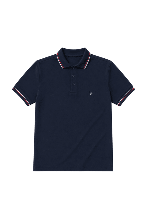 Polo Piquet Bordada - Detalhes Nos Punhos e Gola - Azul Marinho