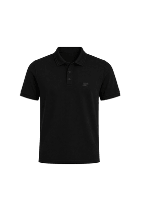 Camisa Polo Malha Gola em Relevo com Detalhes na Manga - Preto