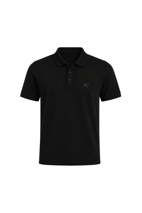 Camisa Polo Malha Gola em Relevo com Detalhes na Manga - Preto