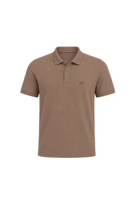 Camisa Polo Malha Gola em Relevo com Detalhes na Manga - Mocha Mousse