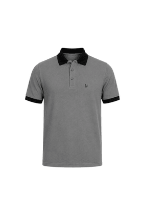 Camisa Polo Gola e Punhos em Retilínea - Cinza Médio