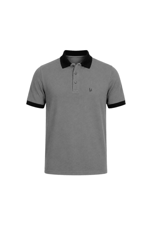 Camisa Polo Gola e Punhos em Retilínea - Cinza Médio