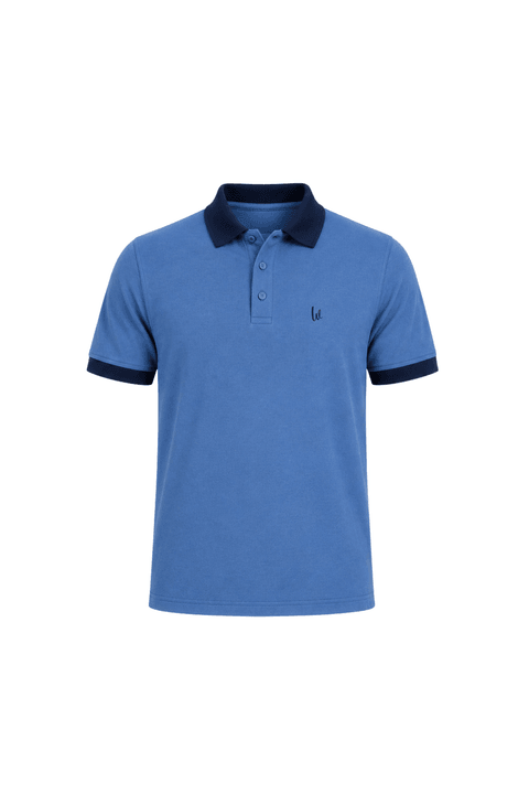 Camisa Polo Gola e Punhos em Retilínea - Azul Jeans