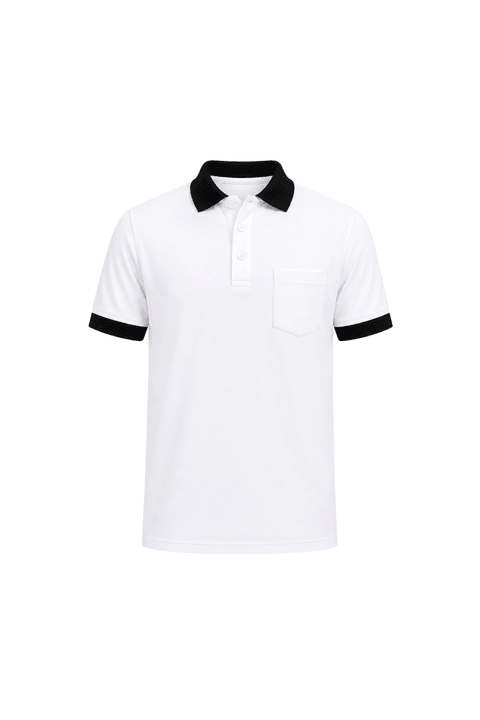 Camisa Polo com Bolso Gola e Punho em Retilinha - Branco