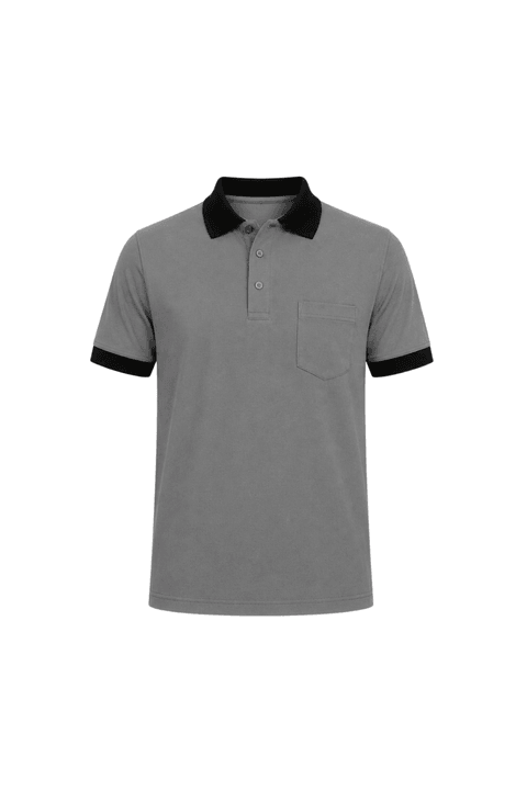 Camisa Polo com Bolso Gola e Punho em Retilinha - Cinza Médio