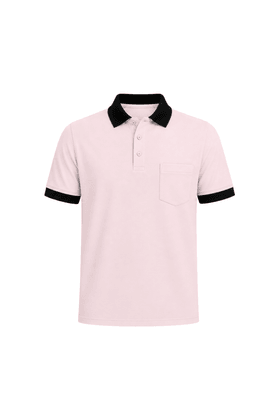 Camisa Polo com Bolso Gola e Punho em Retilinha - Rosa Antigo