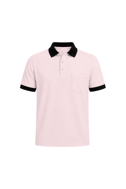 Camisa Polo com Bolso Gola e Punho em Retilinha - Rosa Antigo