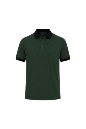 Camisa Polo com Bolso Gola e Punho em Retilinha - Verde Weller