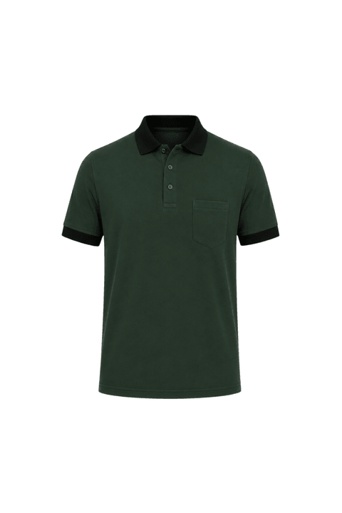 Camisa Polo com Bolso Gola e Punho em Retilinha - Verde Weller