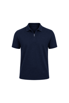 Camisa Polo com Zíper - Cursor Metálico - Azul Marinho