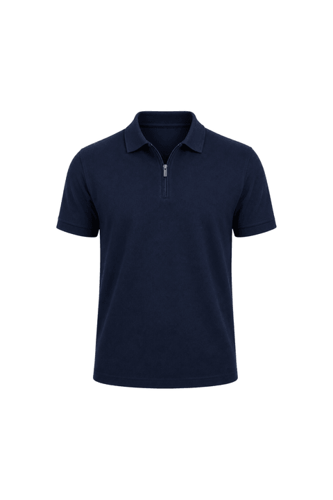 Camisa Polo com Zíper - Cursor Metálico - Azul Marinho
