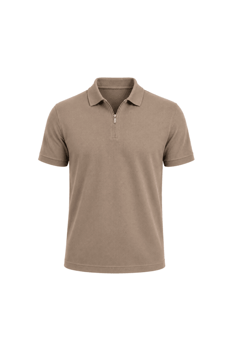 Camisa Polo com Zíper - Cursor Metálico - Cappuccino