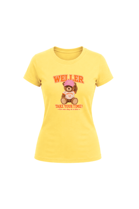 Camiseta Baby Look Estampada - Amarelo