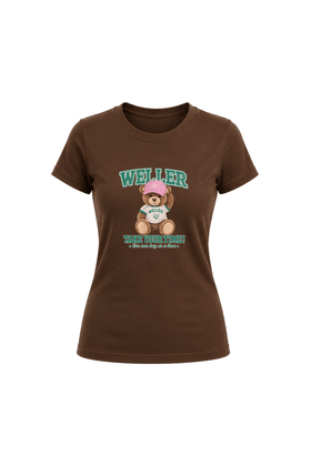 Camiseta Baby Look Estampada - Marrom