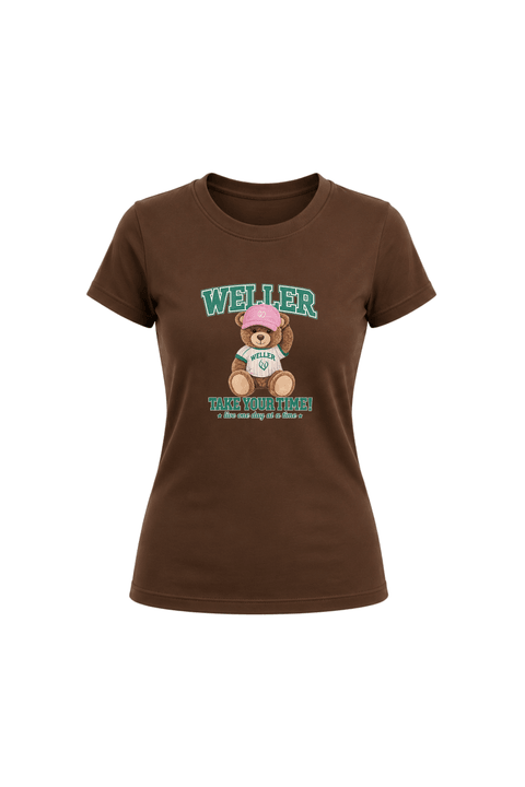 Camiseta Baby Look Estampada - Marrom