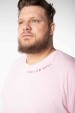 Camiseta Básica Algodão Premium - Gola C - Estampa na Gola - Rosa