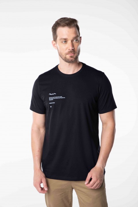 Camiseta Básica Algodão Premium - Gola C -Manifesto - Preto