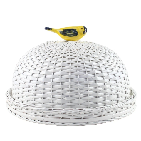 Boleira Vime Branco com Pássaro