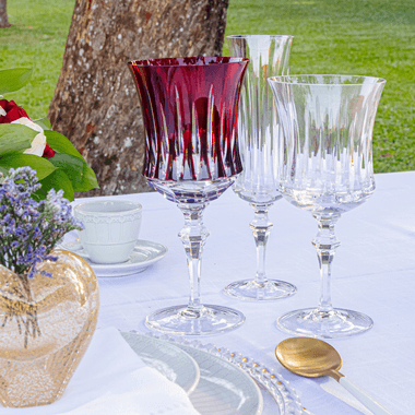 Taça Cristal Lapidado 66 P/água Vermelho 360ml