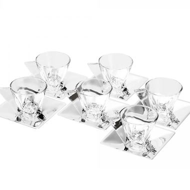 Kit 6 Xicaras Chá e Pires Prata Veneza 150ml